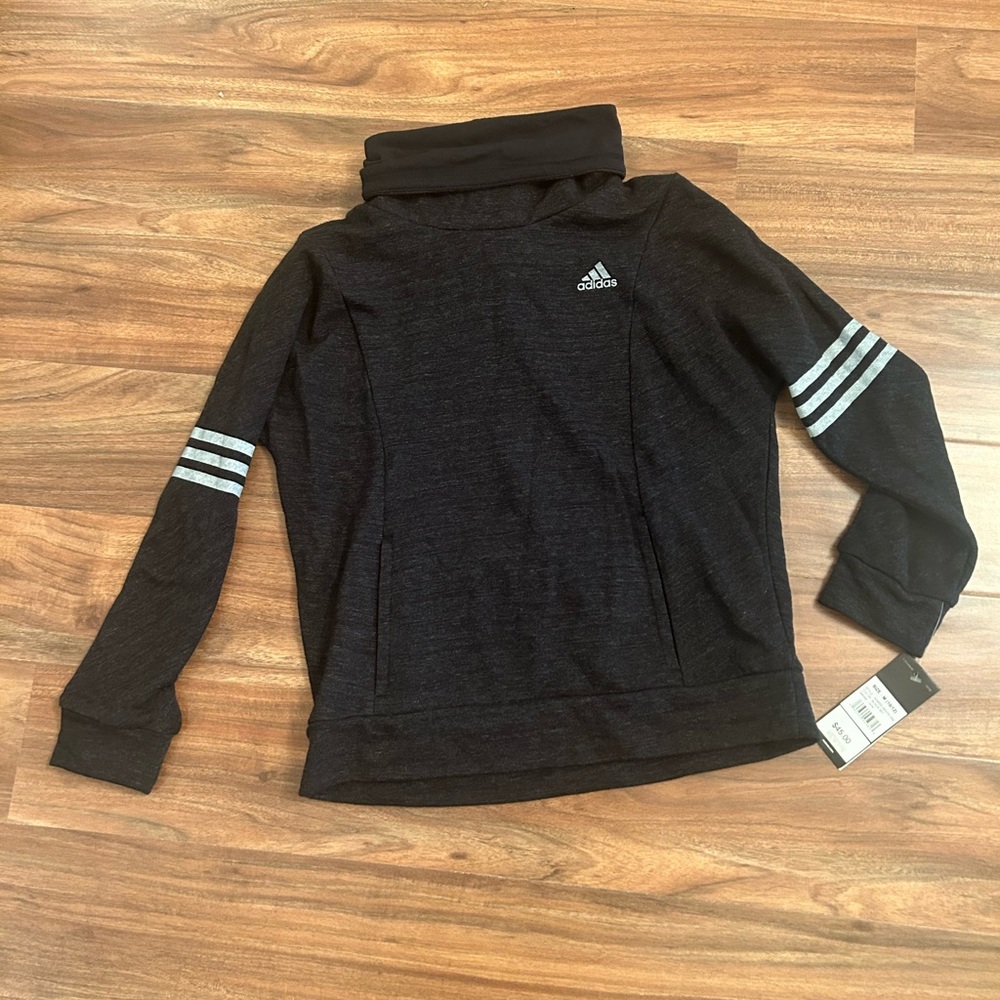 Adidas Black French Terry Funnel Neck Pullover for Girls